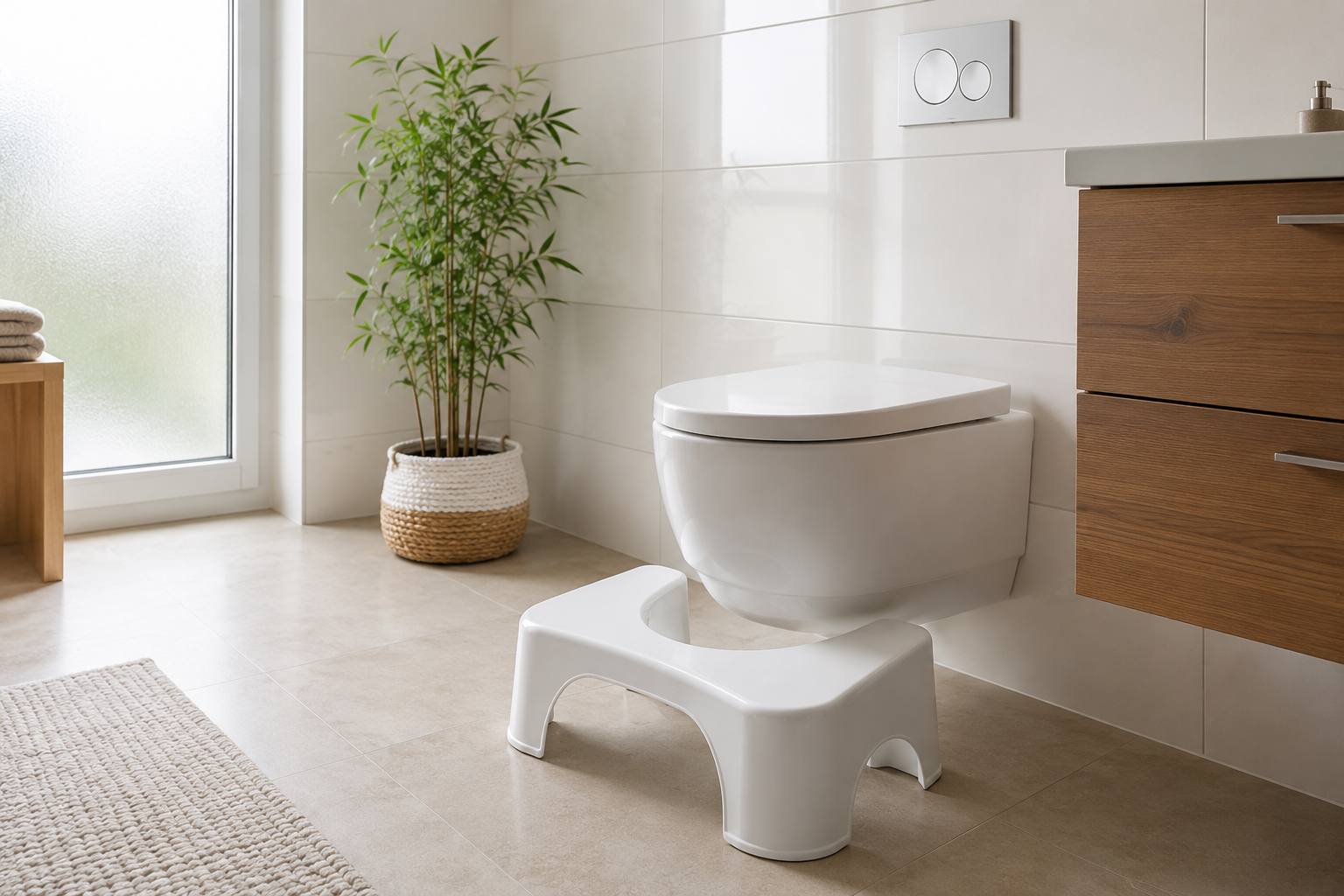 Sgabello NaturaStep in un bagno moderno